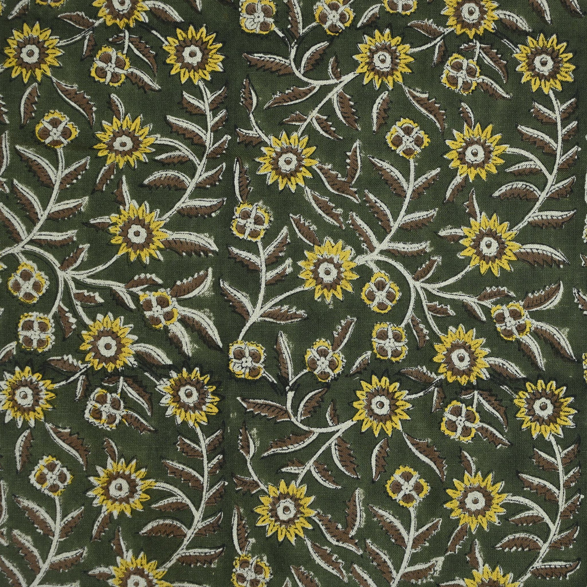 Rust Botanical Sprig Hand Block Print Linen Fabric
