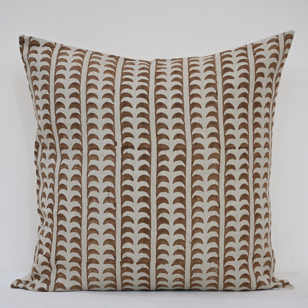 Kylie Chestnut Linen Block Print Pillow Cover