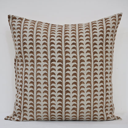 Kylie Chestnut Linen Block Print Pillow Cover