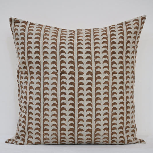 Kylie Chestnut Linen Block Print Pillow Cover