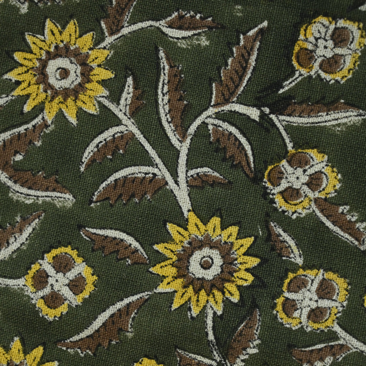 Rust Botanical Sprig Hand Block Print Linen Fabric