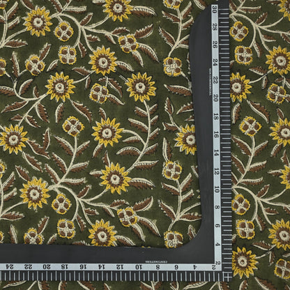 Rust Botanical Sprig Hand Block Print Linen Fabric