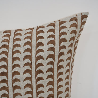 Kylie Chestnut Linen Block Print Pillow Cover