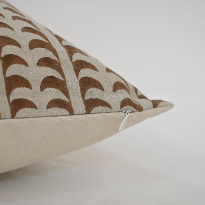 Kylie Chestnut Linen Block Print Pillow Cover