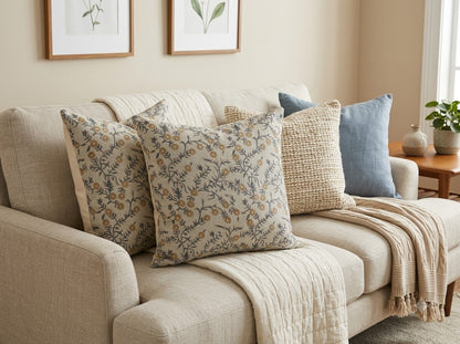 Bailey Slate Linen Block Print Pillow Cover