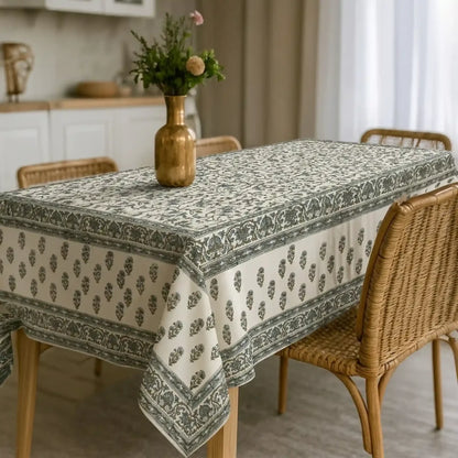 Emily Floral Mustard Cotton Tablecloth - Three Border