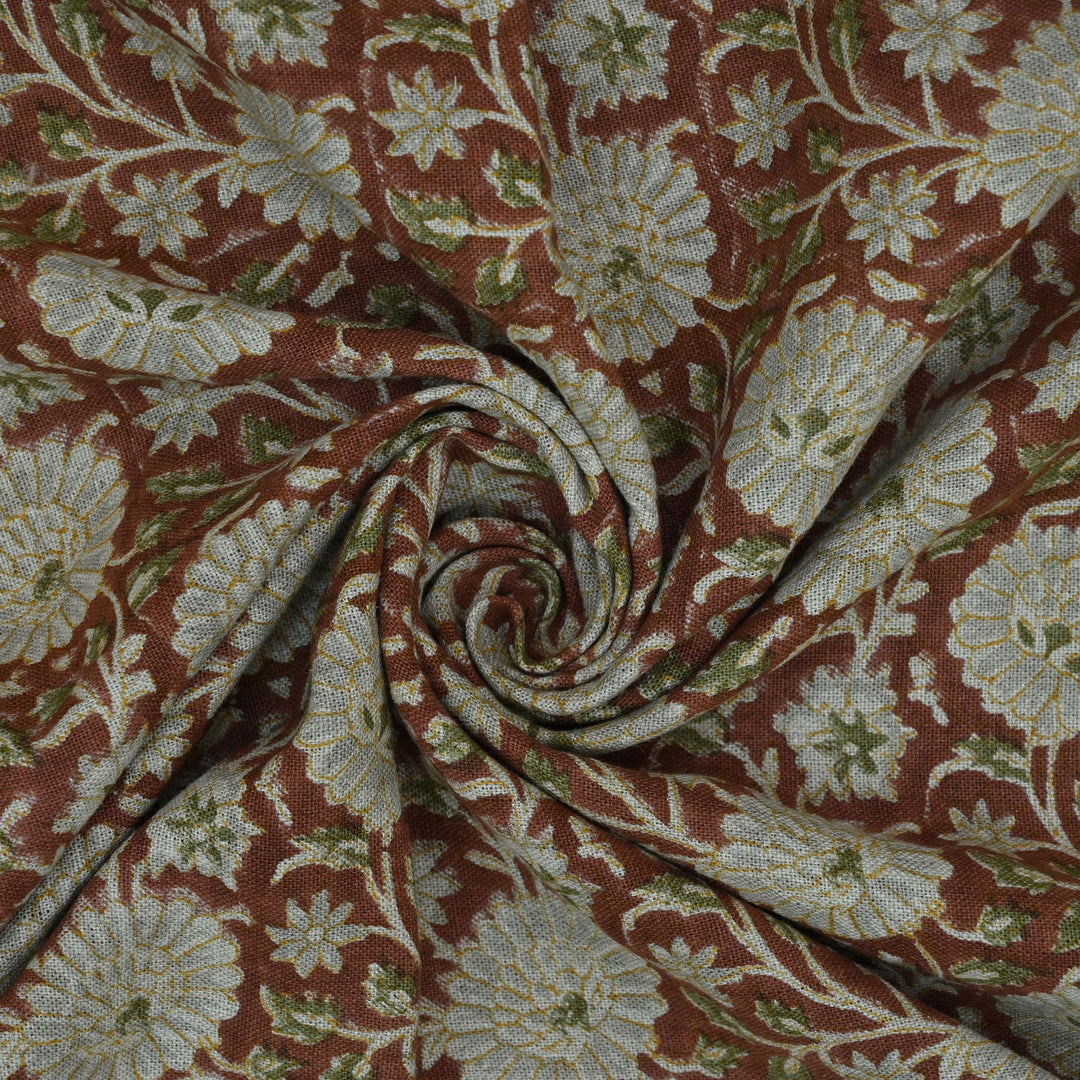 Dahlina Artisan Block Print Linen Fabric