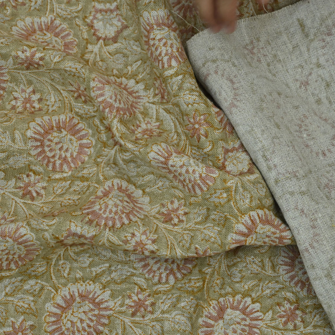 Dahlina Artisan Block Print Linen Fabric