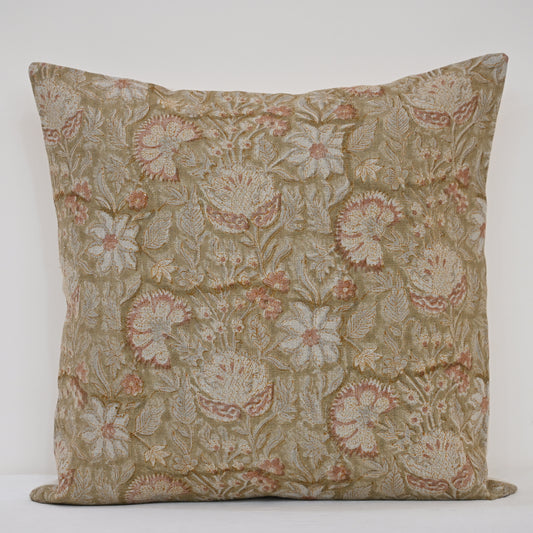 Sydney Terracotta Linen Block Print Pillow Cover