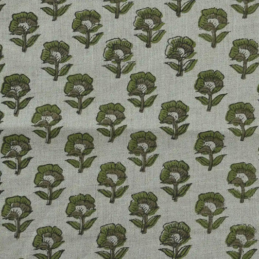 Rotceh Floral Block Print Linen Fabric
