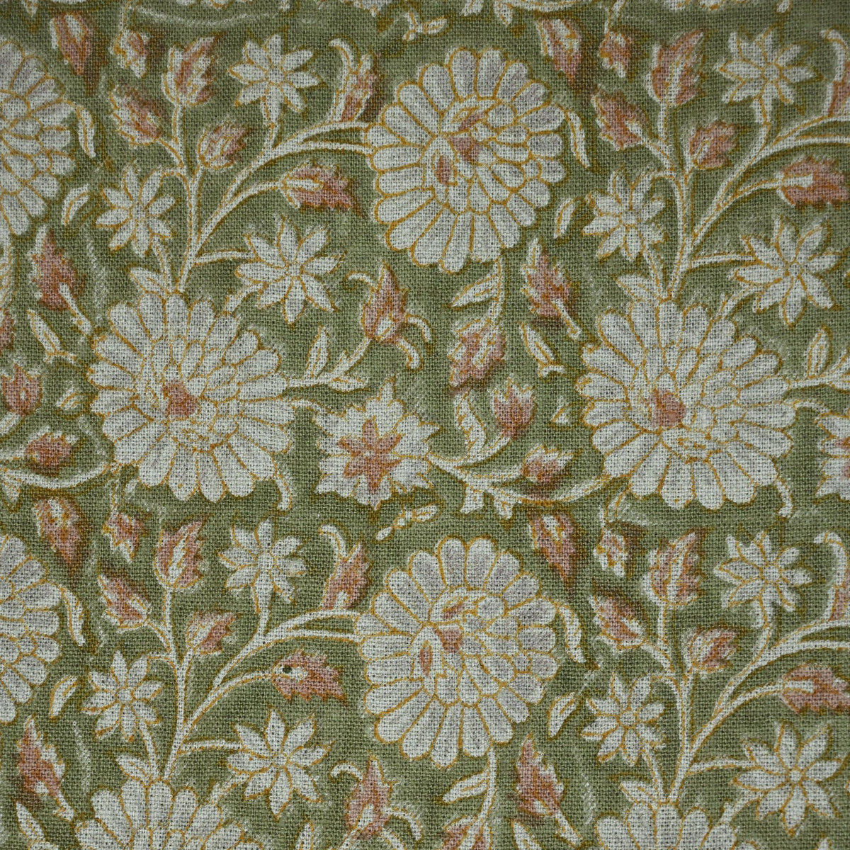 Alexis Floral Linen Block Print Fabric