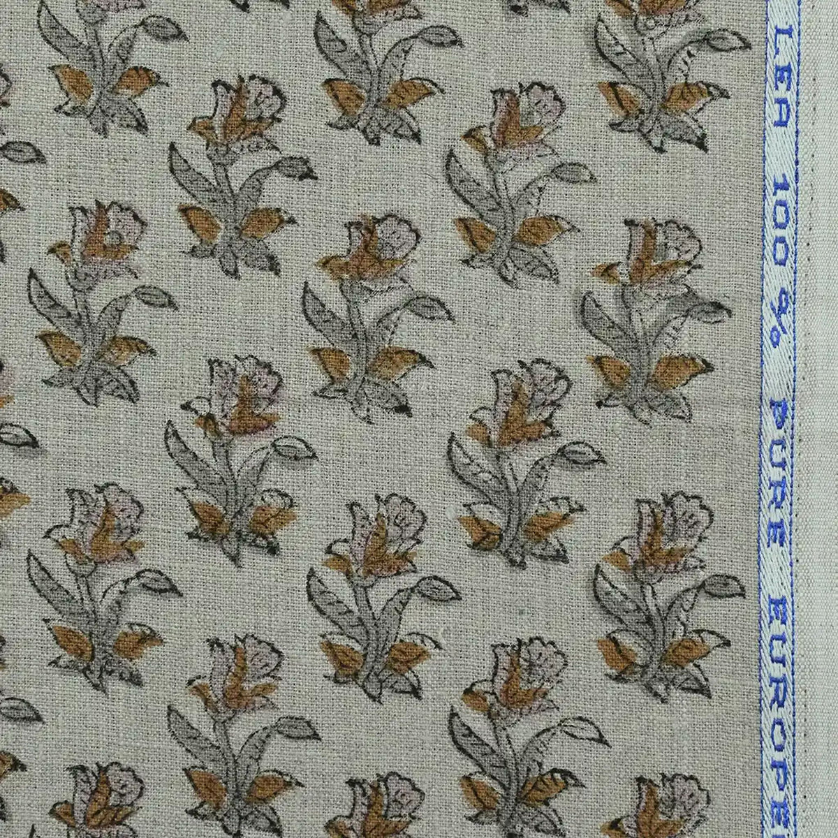 Jaswyn Floral Block Print Linen Fabric
