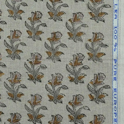 Jaswyn Floral Block Print Linen Fabric