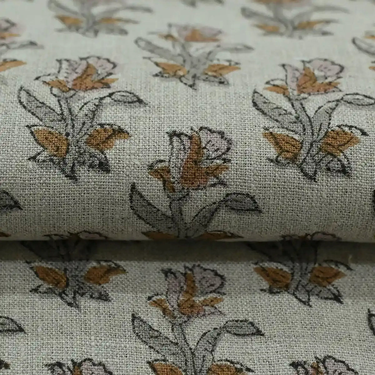 Jaswyn Floral Block Print Linen Fabric