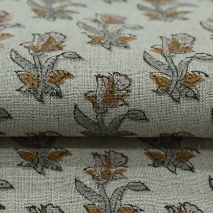 Jaswyn Floral Block Print Linen Fabric