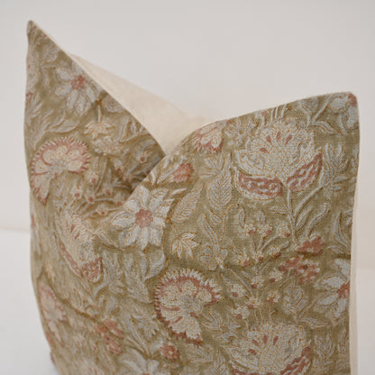 Sydney Terracotta Linen Block Print Pillow Cover