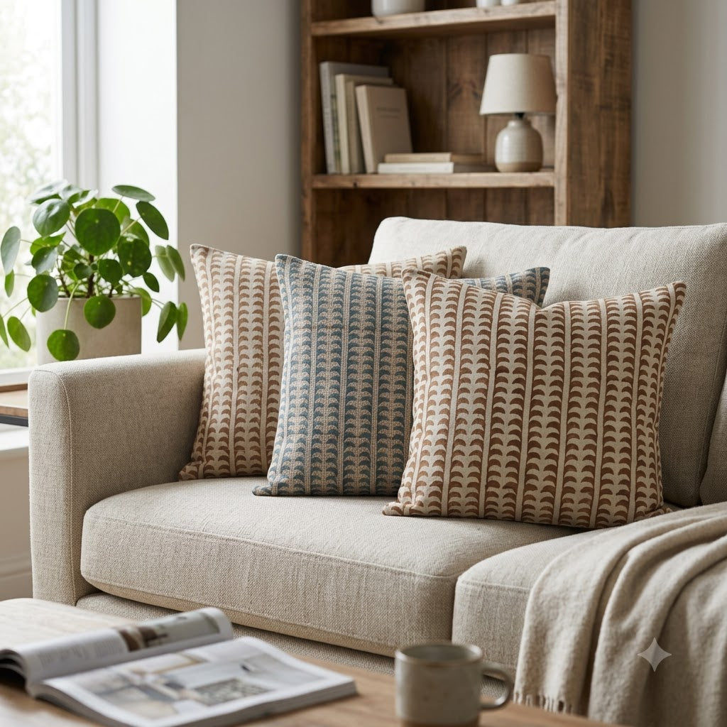 Kylie Chestnut Linen Block Print Pillow Cover