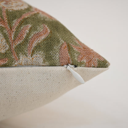 Sydney  Dusty  Linen Block Print Pillow Cover