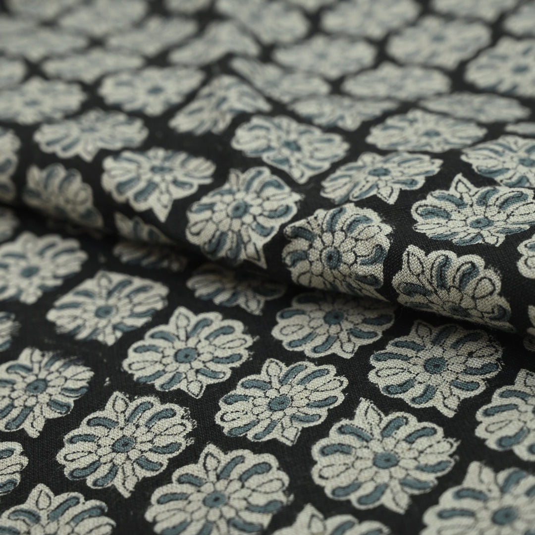 Artisan Block Print Linen Fabric - 4