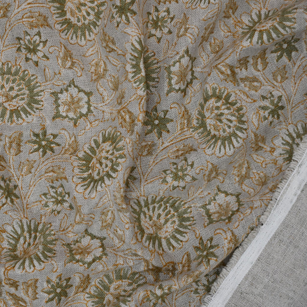 Alexis Floral Linen Block Print Fabric