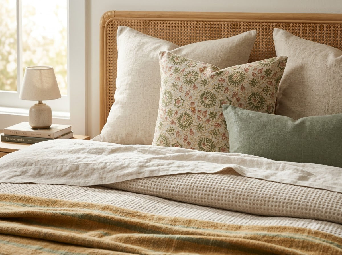 Alexis   Sage Linen Block Print Pillow Cover