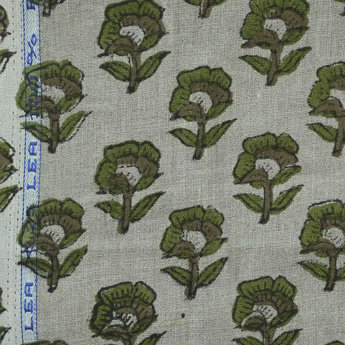 Andrea Floral Block Print  Linen Fabric