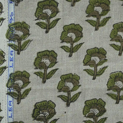 Andrea Floral Block Print  Linen Fabric