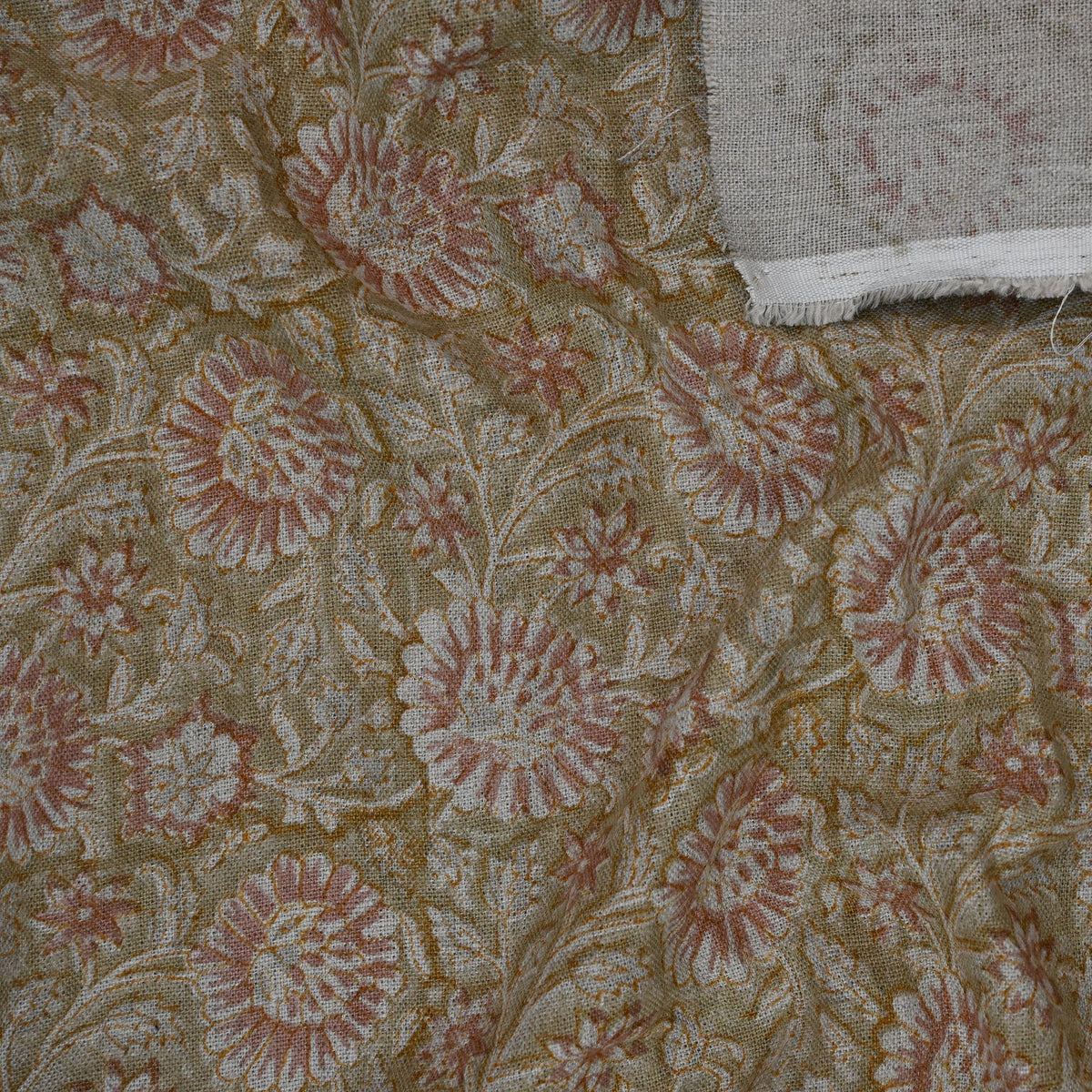 Alexis Floral Linen Block Print Fabric
