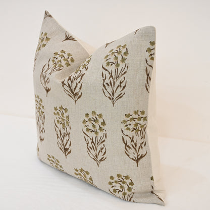 Brianna moss Linen Block Print Pillow Cover