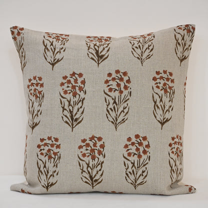 Brianna Espresso Linen Block Print Pillow Cover