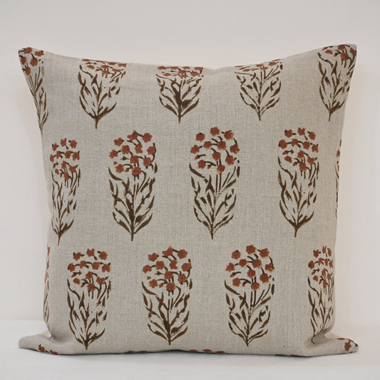 Brianna Espresso Linen Block Print Pillow Cover