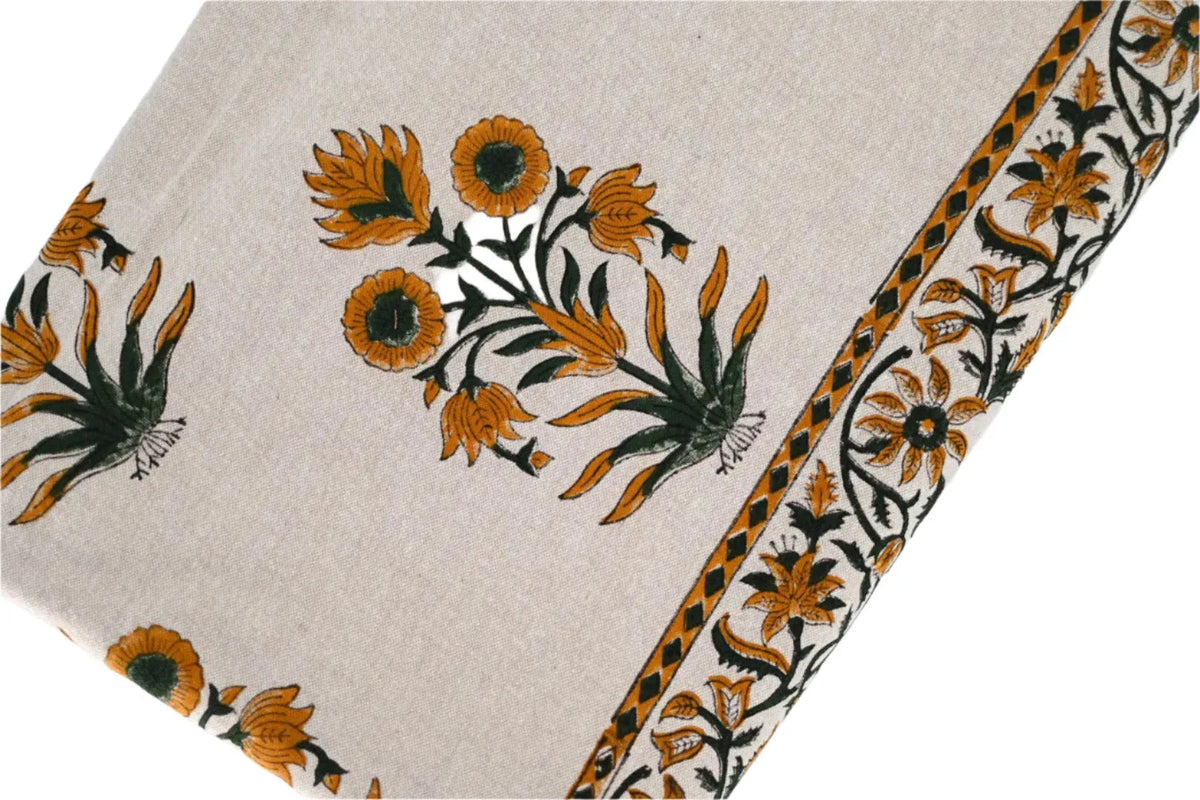 Henry Floral Block Print Tablecloth - Maple Village Lane