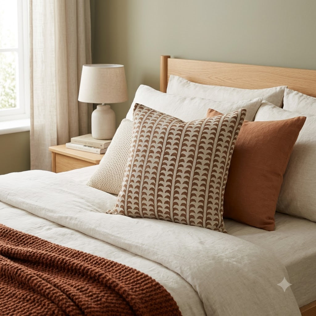 Kylie Chestnut Linen Block Print Pillow Cover