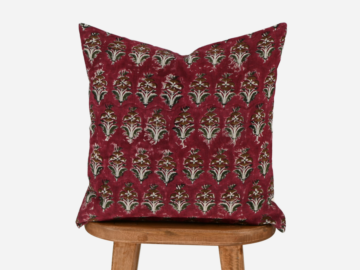 Camila Deep Crimson Block Print Pillow Cover