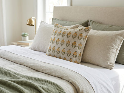 Ariana  Olive Linen Block Print Pillow Cover
