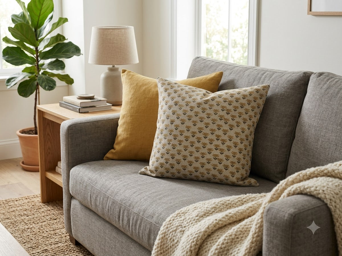 Autumn  Charcoal Linen Block Print Pillow Cover