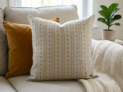 Alexa Ochre Linen Block Print Pillow Cover