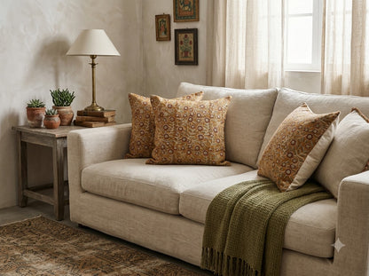 Vanessa  Rust  Linen Block Print Pillow Cover