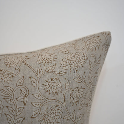 Lucia Charcoal Linen Block Print Pillow Cover