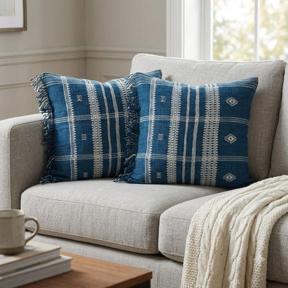 Walter Navy Fringed Cushion Cover