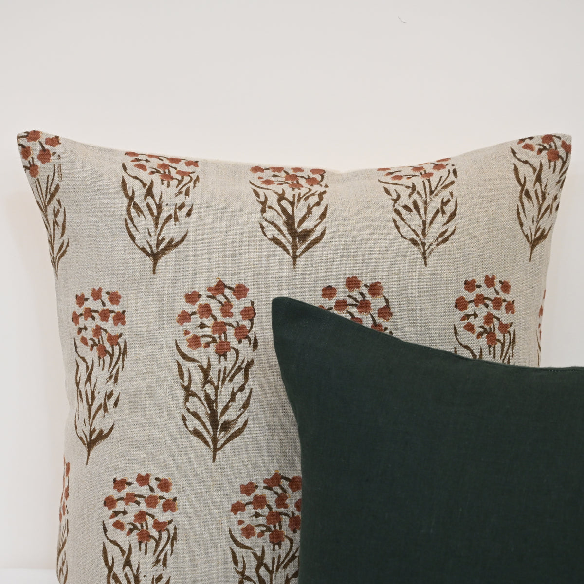 Brianna Espresso Linen Block Print Pillow Cover