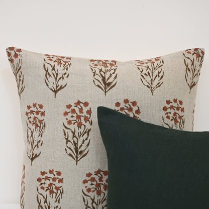 Brianna Espresso Linen Block Print Pillow Cover