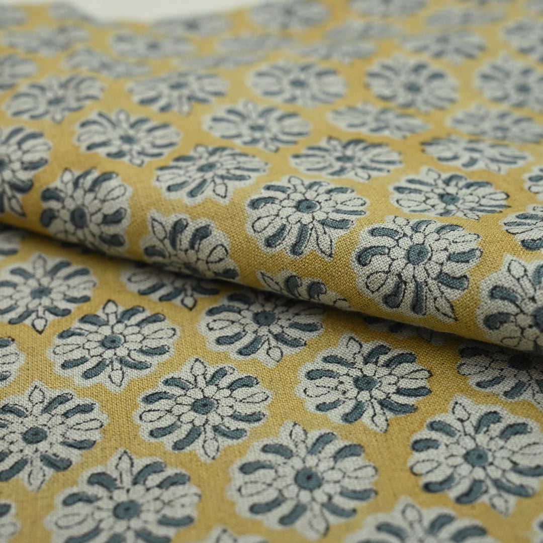Artisan Block Print Linen Fabric - 13