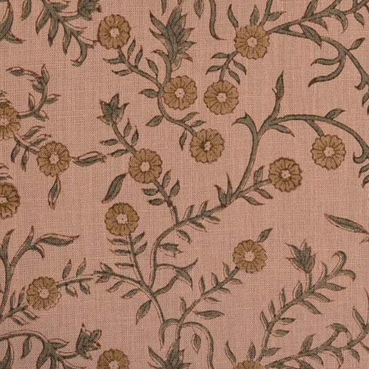 Bailey Floral Block Print Solid Linen Fabric