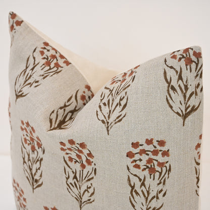 Brianna Espresso Linen Block Print Pillow Cover