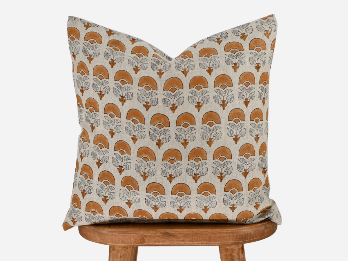 Butterfly Beige Block Print Pillow Cover