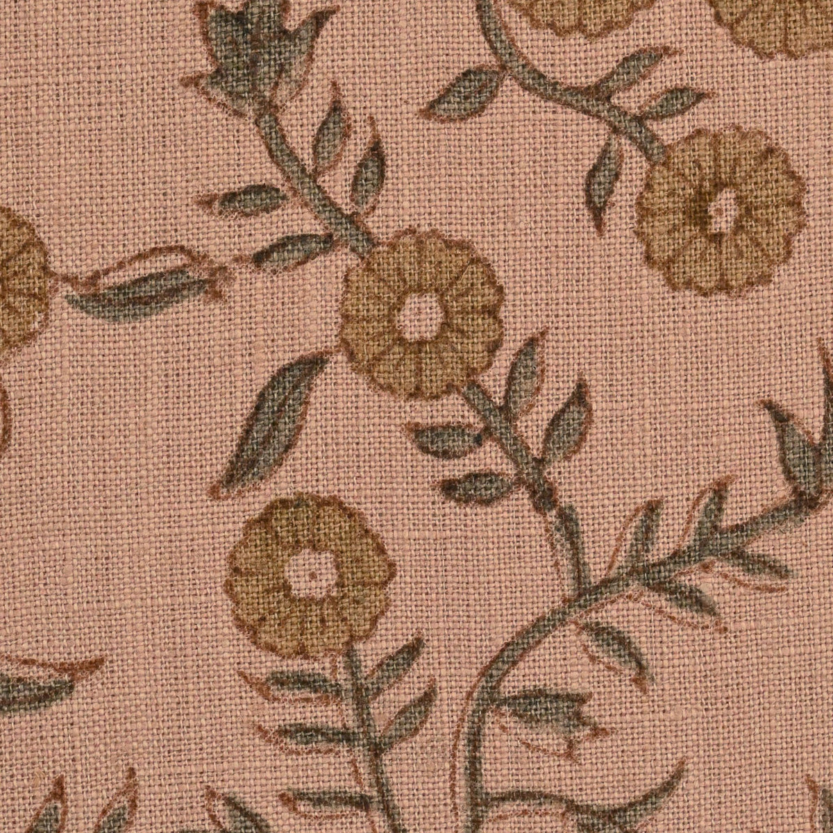 Bailey Floral Block Print Solid Linen Fabric