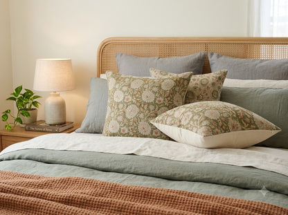 Alexis Cream Linen Block Print Pillow Cover