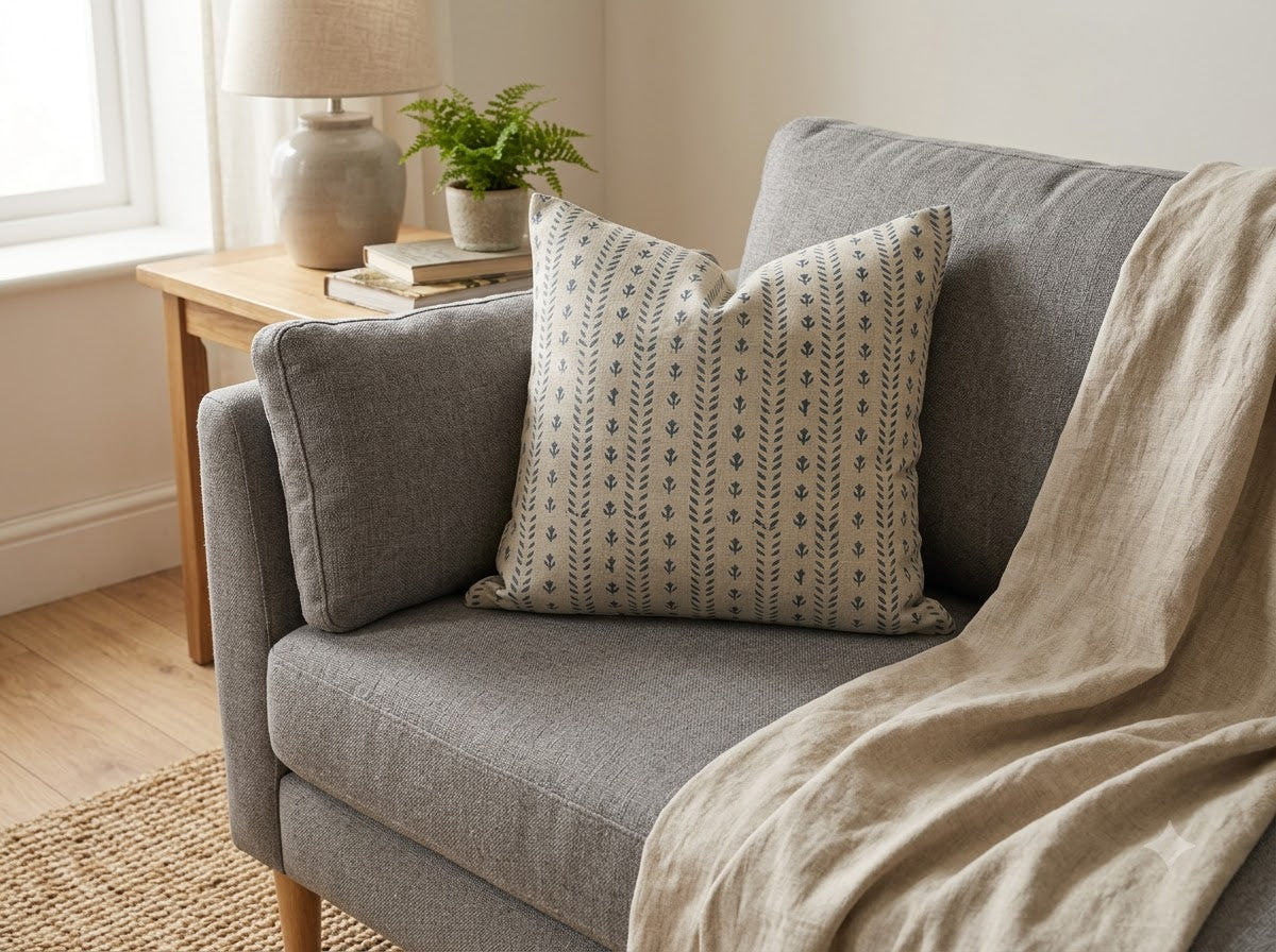 Alexa  Chestnut Linen Block Print Pillow Cover
