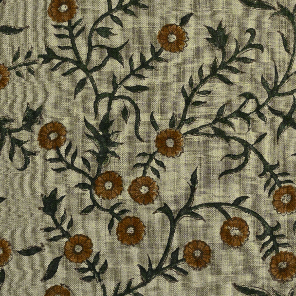 Bailey Floral Block Print Solid Linen Fabric